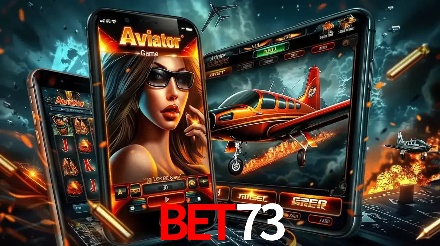 O popular jogo de apostas Aviator exibido em vários celulares e tablets, mostrando a interface emocionante e a ação de voo disponíveis para jogar agora no BET73.